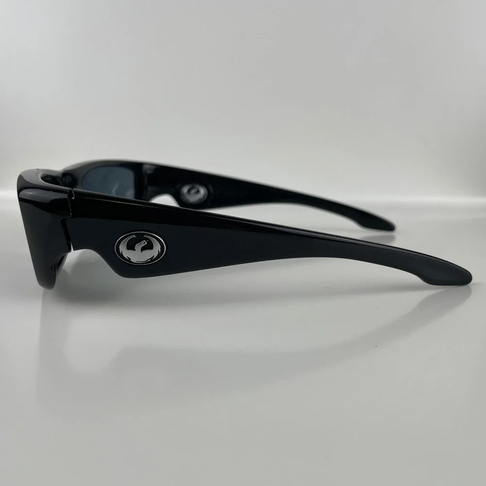 VTG Dragon Alliance Rev Sunglasses Black Wrap Sport Rectangle Silver Y2K 00s USA